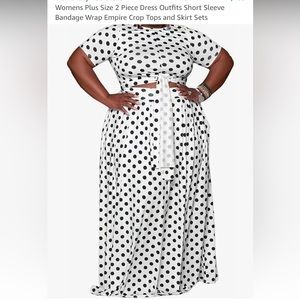 Plus size Two piece Boho maxi skirt and bandage crop top